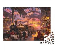 Estación de Tren de Vapor Vintage Puzzle de 1000 Piezas Papel para Adultos Escena Nocturna de Ciudad Juego de Puzzle 1000 Piezas Relajación Familia Decoración Regalo 52x38cm/1000pcs