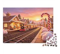 Estación de Tren Pueblo Navideño Puzzle de 1000 Piezas Papel Puzzle para Adultos Escena Invernal Relajación Familiar Decoración Regalo Festivo 38x26cm/1000pcs