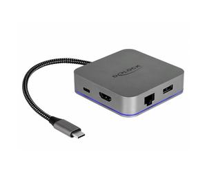 Estación dock DeLock 87742 USB-C HDMI RJ-45 USB-A PD 87W LED gris metálica