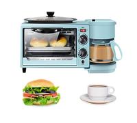 Estación for hacer desayuno 3 en 1, máquina de desayuno multifunción con horno eléctrico tostador de 9 litros, cafetera de 600 ml, sartén antiadherente, sandwichera de huevo, control de temperatura (