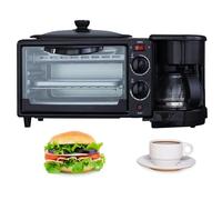 Estación for hacer desayuno 3 en 1, máquina de desayuno multifunción con horno eléctrico tostador de 9 litros, cafetera de 600 ml, sartén antiadherente, sandwichera de huevo, control de temperatura (