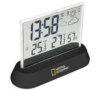 National Geographic Estación meteorológica radiocontrolada con sensor exterior en diseño transparente, con pantalla para temperatura y humedad y visualización de tendencias meteorológicas