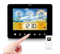 Estacion Meteorologica con Botón Táctil Estación Meteorológica Interior Exterior con Temperatura, Humedad, Barométrica, Predicción, Fase lunar, Despertador para Oficina en Casa