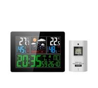 Estación meteorológica con pantalla LCD a color, termómetro inalámbrico, higrómetro, medidor de temperatura y humedad, pronóstico tendencias, reloj despertador controlado por radio