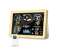 Estación Meteorológica con Sensor de Exterior, Termómetro Meteorológico Digital Inalámbrico con Pantalla a Color y Reloj DCF, Previsión Meteorológica con Luz de Fondo Ajustable y Calendario