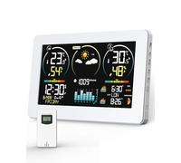 Estación Meteorológica con Sensor de Exterior, Termómetro Meteorológico Digital Inalámbrico con Pantalla a Color y Reloj DCF, Previsión Meteorológica con Luz de Fondo Ajustable y Calendario