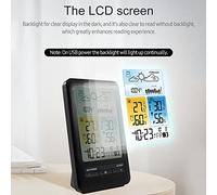 Estación meteorológica digital LCD y termohigrómetro: monitor inalámbrico de temperatura y humedad para interiores y exteriores con presión barométrica, fase lunar y despertador