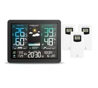 Estación meteorológica, Estación Meteorológica multifunción reloj despertador pantalla a Color termómetro de amanecer y atardecer higrómetro con Sensor inalámbrico for exteriores(With 3 White Sensor)