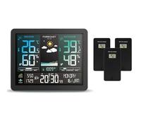 Estación meteorológica, Estación Meteorológica multifunción reloj despertador pantalla a Color termómetro de amanecer y atardecer higrómetro con Sensor inalámbrico for exteriores(With 3 Black Sensor)