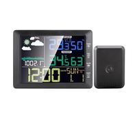 Estación meteorológica inalámbrica con pantalla a color, reloj, medidor de temperatura y humedad for interiores exteriores, pronóstico, control sonido, -40-60 °C(Black)
