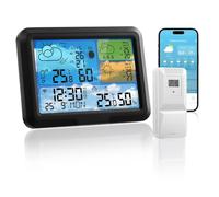 Estación meteorológica inalámbrica, con sensor exterior y previsión meteorológica, con aplicación Tuya y Smartlife, pantalla digital a color, funciona con pilas y red eléctrica, estación meteorológica