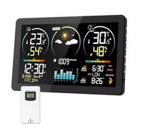 Estación meteorológica inalámbrica con sensor, termómetro higrómetro digital interior exterior, pantalla LCD a color, calendario de radio despertador DCF Snooze barómetro previsión meteorológica reloj