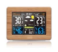 Estación meteorológica inalámbrica for interiores y exteriores, medidor de temperatura humedad, reloj despertador pared, sensor pronóstico del tiempo con fases lunares(Wooden)
