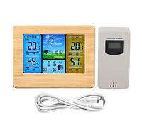 Estación Meteorológica Inalámbrica LCD Reloj Digital Termómetro Interior Exterior Humedad Montado en la Pared o Sensor Arriba a la Derecha con Alarma Pronóstico de Fase Lunar (Neutra - amarilla)