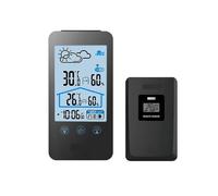 Estación meteorológica inalámbrica Termómetro digital for interiores y exteriores Higrómetro Fase lunar Sensor de temperatura en °C/°F Medidor humedad Reloj despertador(Black)
