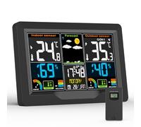 Estación Meteorológica Interior Exterior, Estacion Meteorologica Inalámbrica con Sensor Exterior, Termómetro Higrómetro Digital con Pronóstico del Tiempo, Pantalla LCD Color, Hora, Alarma para Casa