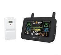 Estación meteorológica LCD a color de 7.5 pulgadas con sensor exterior de rango de 100 m, funcionalidad 6 en 1 para pronóstico de temperatura y humedad, compatible con termostato no programable (negro