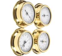 Estación meteorológica marina de 4 piezas, con caja de latón, dial analógico, barómetro, termómetro, higrómetro y reloj, montaje en pared de 5.7", decoración náutica para cabina de barco, yate, inst