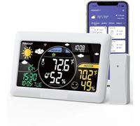 Estación Meteorológica, termómetro inalámbrico for interiores y exteriores, reloj despertador de pared, aplicación de presión, Monitor de pronóstico en tiempo Real en línea(White 1 Sesor)