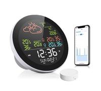 Estación meteorológica WiFi para exteriores inalámbrica, con pluviómetro y anemómetro exterior, fecha y hora, temperatura y humedad, para el hogar y el jardín (pantalla a color + 1 sensor)