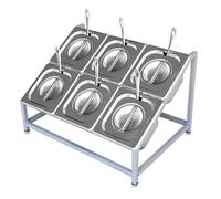 Estación para ingredientes de pizza, Especiero de acero inoxidable 2 niveles, contenedores for condimentos, plateado, varios tamaños(Silver-c,50.5x38x25cm)