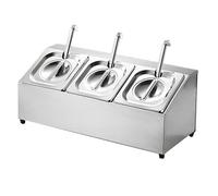 Estación para ingredientes de pizza, Especiero de acero inoxidable con tapas for condimentos y aderezos for pizza, plateado, varios tamaños(51x22.5x20cm)