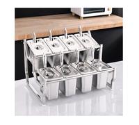 Estación para ingredientes de pizza, Especiero de acero inoxidable for condimentos pizza con tapas y cucharones, color plata, varios tamaños(-48X35X30CM)