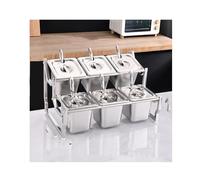 Estación para ingredientes de pizza, Especiero de acero inoxidable for condimentos pizza con tapas y cucharones, color plata, varios tamaños(-52X35X30CM)