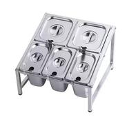 Estación para ingredientes de pizza, Estación de ingredientes for pizza, recipientes condimentos acero inoxidable con tapa, color plata(K)