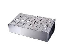 Estación para ingredientes de pizza, Organizador de condimentos y aderezos acero inoxidable, especiero con tapas, color plata(Silver-n)