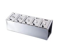 Estación para ingredientes de pizza, Organizador de condimentos y aderezos acero inoxidable, especiero con tapas, color plata(Silver-e)