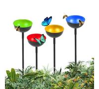 Estaciones de bebederos para abejas - Estaciones de hidratación Bee Haven, Tazas de agua de abeja | Estacas de jardín de metal, agujeros de riego para abejas, juego de 4 decoraciones de patio tallado