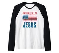Estados Unidos Necesita a Jesús Christian Patriotic Faith USA Camiseta Manga Raglan