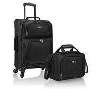 U.S. Traveler Rio - Juego de Equipaje de Mano expandible de Tela Resistente, Black, 4 Wheel, Rio - Maleta de Mano Ligera de 20 Pulgadas, diseño expandible, Duradera, para Negocios y Viajes