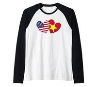 Estados Unidos Vietnam Corazón Banderas Americano Vietnamita Amor Orgullo Camiseta Manga Raglan