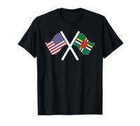 Estados Unidos y Dominica Banderas Cruzadas Raíces Dobles Camiseta