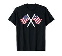 Estados Unidos y Liberia Banderas Cruzadas Raíces Dobles Camiseta