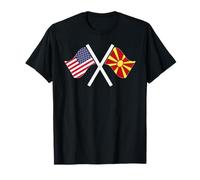 Estados Unidos y Macedonia del Norte Banderas Cruzadas Raíces Dobles Camiseta