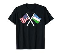 Estados Unidos y UZBEKISTÁN Banderas Cruzadas Raíces Dobles Camiseta
