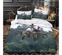 Estadounidense AH64 Apache Helicoptero 3D Impresión Militar para Dormitorio Funda De Edredón Funda Nórdica Juego De Cama con Cremallera Microfibra Y Funda De Almohada 3 Piezas Double（200x200cm）
