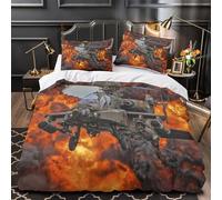 Estadounidense AH64 Apache Helicoptero para Dormitorio Funda Nórdica Funda De Edredón Impresión 3D Digital Militar Y Funda De Almohada Juego De Ropa De Cama 3 Piezas Double（200x200cm）