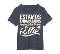 Estamos Embarazados Pero sobre Todo Ella Anuncio Embarazo Camiseta, Mujer Tallas Grandes, Azul Jaspeado, 4XL Grande
