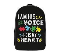 Estampada Mochila Yo Soy Su Voz Conciencia del Autismo Mochila Escolar Al Aire Libre Bolso Mochila con Compartimento Mochilas para Mujeres, Viajes, Escolar, 43X32X14Cm