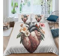 Estampado 3D anatomía del corazón Cubierta de edredón Ropa de Cama Transpirable ilustración botánica Protector de edredón Ligero para Parejas Adultos Adolescentes Single（135x200cm）