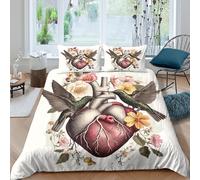 Estampado 3D Anatomía del corazón Protector de edredón Ropa de Cama con Funda de Almohada Extra Suave Ilustración botánica Funda de edredón Transpirable para Estudiantes Parejas Single（135x200cm）