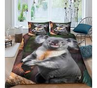 Estampado 3D Animal Koala Funda de edredón Ropa de Cama Secado rápido Estilo de Vida Salvaje Funda para edredón Antiácaros para familias Trabajadores compañeros de Piso Single（135x200cm）