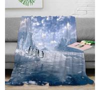 Estampado 3D Antarctic Penguins Manta de Viaje Microfibra Ropa de Cama Anti-Bolitas Wildlife Nature Scene Plaid de Viaje Compacto para Regalos para aventureros 70×80inch(180x200cm)