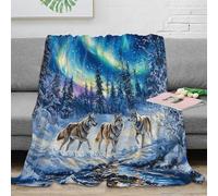 Estampado 3D Arctic Wolves frazada Microfibra Ropa de Cama Suave y cálida Winter Forest Scene Plaid versátil Anti-Bolitas para Regalos de Cualquier ocasión 40x50inch(100x130cm)