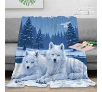 Estampado 3D Arctic Wolves Plaid de frazada Microfibra Ropa de Cama Suave Winter Forest Scene Arte frazada Anti-Bolitas para Regalos para Amigos 40x50inch(100x130cm)