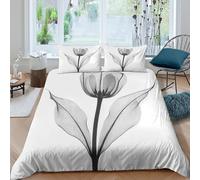 Estampado 3D Arte de Rayos X de tulipán Protector de edredón Ropa de Cama con Funda de Almohada Lujoso botánico Blanco y Negro Funda de edredón Precioso para Padres Parejas familias Single（135x200cm）